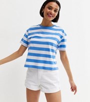 New Look Blue Stripe Short Sleeve Boxy T-Shirt